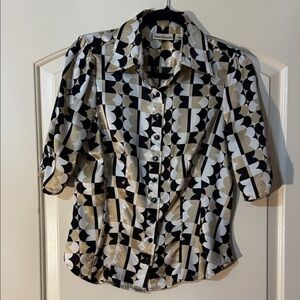 JohnPaulRichard Black and Gold Patterned Button Down Shirt S